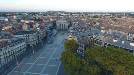 Aerial-view-of-Montpellier-place-de-la-comedie-early-morning-no-people